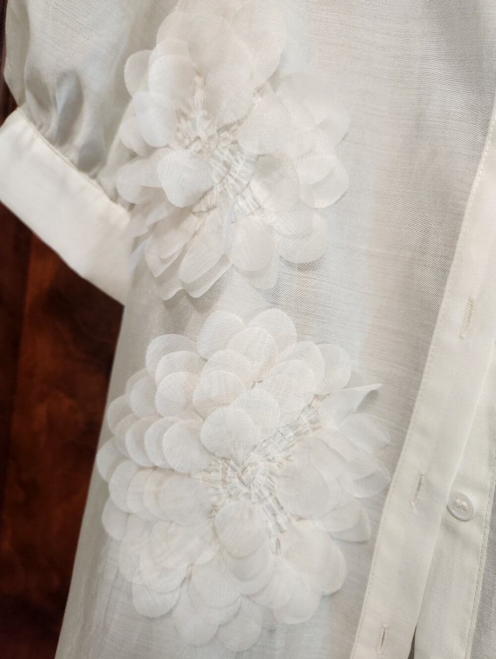 Jessica Liu Emery Blouse with Floral Appliqué In Ivory - Picture 5 of 10